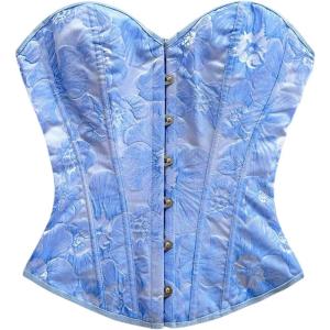 image:imageFloerns Womens Floral Jacquard Corset Tops Strapless Lace Up Going Out Tube TopsBlue