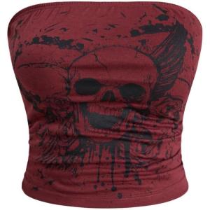 image:imageFloerns Womens Goth Skull Print Strapless Tube Y2k Sleeveless Bandeau TopBurgundy