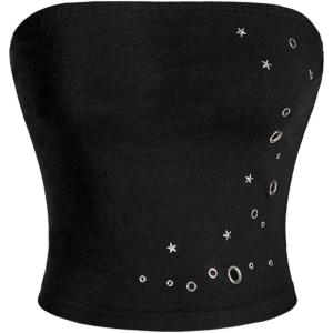image:imageFloerns Womens Gothic Strapless Tube Tops Grommet Eyelet Going Out Bandeau Cropped TopsBlack