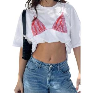 image:imageFloerns Womens Graphic Print Short Sleeve T Shirts Loose Crew Neck Tee ShirtsWhite Pink