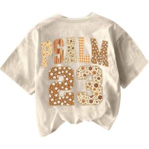 image:imageFloerns Womens Number Jersey Shirts Short Sleeve Floral Crewneck Y2k Graphic TeesApricot