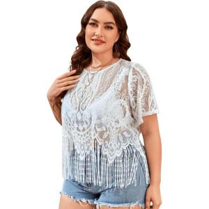 image:imageFloerns Womens Plus Size Short Sleeve Sheer Mesh Tops T Shirt BlouseWhite