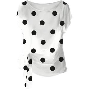 image:imageFloerns Womens Polka Dots Crew Neck T Shirts Dolman Sleeve Knot Front Going Out TopsMulticolor