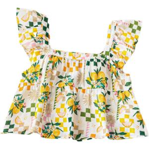 image:imageFloerns Womens Printed Square Neck Crop Tops Cap Sleeve Ruffle Hem Summer BlouseMulticolor