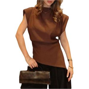 image:imageFloerns Womens Short Dolman Cap Sleeve Ruched Mock Neck Zipper Back Dressy Casual Tee ShirtsBrown