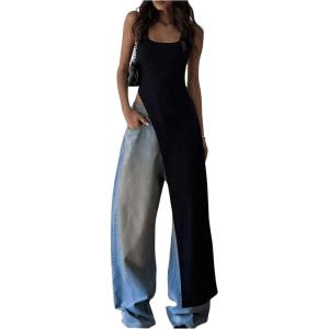 image:imageFloerns Womens Sleeveless Asymmetrical Hem Tank Top Square Neck Long Length Tee ShirtBlack