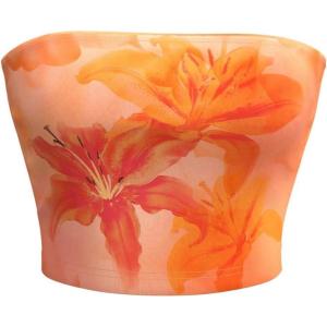 image:imageFloerns Womens Sleeveless Bandeau Floral Print Strapless Summer Cropped Going Out Tube TopOrange
