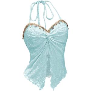 image:imageFloerns Womens Sleeveless Twist Front Halter Tops Vacation Slit Backless CamisoleBlue