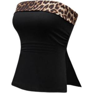 image:imageFloerns Womens Solid Strapless Bandeau Split Hem Casual Tube TopBlack Leopard