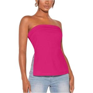 image:imageFloerns Womens Solid Strapless Bandeau Split Hem Casual Tube TopHot Pink Solid