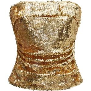 image:imageFloerns Womens Sparkly Sequin Strapless Tube Top Ruched Sleeveless Club Party Night Out TopsGold