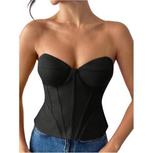 image:imageFloerns Womens Strapless Corset Tops Sleeveless Bandeau Going Out Tube TopsBlack