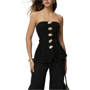 image:imageFloerns Womens Strapless Metal Button Front Tube TopBlack