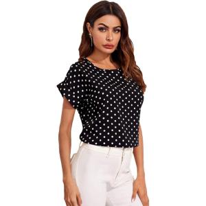 image:imageFloerns Womens Tropical Print Short Sleeve Round Neck Blouse TopBlack