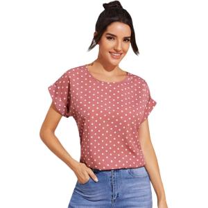 image:imageFloerns Womens Tropical Print Short Sleeve Round Neck Blouse TopDusty Pink