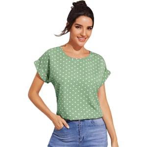 image:imageFloerns Womens Tropical Print Short Sleeve Round Neck Blouse TopGreen