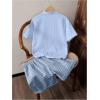 image:imageFloerns Boys 2 Piece Outfits Textured Button Down Short Sleeve Shirts and Striped Shorts SetsBlue Striped