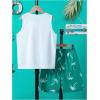 image:imageFloerns Boys Boho Sleeveless Tank Top Tropical Print Shorts Set 2 Piece OutfitGreen and White