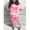image:imageFloerns Girls 2 Piece Outfit Bow Short Sleeve T Shirts and Cheetah Print Leggings SetPink Multi