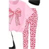 image:imageFloerns Girls 2 Piece Outfit Bow Short Sleeve T Shirts and Cheetah Print Leggings SetPink Multi