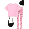 image:imageFloerns Girls 2 Piece Outfit Bow Short Sleeve T Shirts and Cheetah Print Leggings SetPink Multi