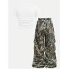 image:imageFloerns Girls 2 Piece Outfit Camo Print Cargo Pants with Ruched Tee Shirts ClothingWhite