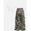 image:imageFloerns Girls 2 Piece Outfit Camo Print Cargo Pants with Ruched Tee Shirts ClothingWhite