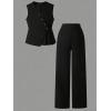 image:imageFloerns Girls 2 Piece Outfit Elegant V Neck Button Up Suit Vest with Wide Leg Pants SetBlack