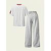 image:imageFloerns Girls 2 Piece Outfit Number Print Short Sleeve T Shirts Wide Leg Pants SetRed Multi