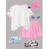 image:imageFloerns Girls 2 Piece Outfits Graphic Print Drop Shoulder Tee amp Contrast Binding Track Shorts Clothing SetPink and White