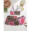 image:imageFloerns Girls 3 Piece Cute Cherry Print Swimsuit Ruched Drawstring Bathing Suit with Cover UpFloral Leopard