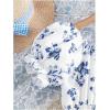 image:imageFloerns Girls Boho Floral Print Puff Short Sleeve A Line Dress Ruffle Hem Summer DressesWhite and Blue