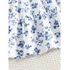 image:imageFloerns Girls Boho Floral Print Puff Short Sleeve A Line Dress Ruffle Hem Summer DressesWhite and Blue