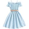 image:imageFloerns Girls Cold Shoulder Ruffle Trim Short Sleeve Belted A Line Midi DressBlue Sky
