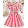 image:imageFloerns Girls Cold Shoulder Ruffle Trim Short Sleeve Belted A Line Midi DressPink