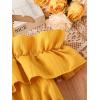 image:imageFloerns Girls Cold Shoulder Ruffle Trim Short Sleeve Belted A Line Midi DressYellow