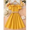 image:imageFloerns Girls Cold Shoulder Ruffle Trim Short Sleeve Belted A Line Midi DressYellow