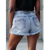image:imageFloerns Girls Cute Bow Embroidery Jean Shorts Elastic Waist Raw Hem Ripped Denim ShortsLight Blue