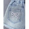 image:imageFloerns Girls Cute Bow Embroidery Jean Shorts Elastic Waist Raw Hem Ripped Denim ShortsLight Blue