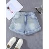 image:imageFloerns Girls Cute Bow Embroidery Jean Shorts Elastic Waist Raw Hem Ripped Denim ShortsLight Blue