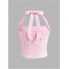image:imageFloerns Girls Eyelet Embroidery Sleeveless Halter Vest Solid Ruched Crop Tank TopPink