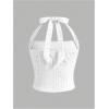 image:imageFloerns Girls Eyelet Embroidery Sleeveless Halter Vest Solid Ruched Crop Tank TopWhite