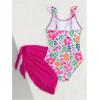 image:imageFloerns Girls Floral Print One Piece Swimsuit Ruffle Bathing Suit with Beach Cover Up SkirtPink Multi