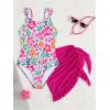 image:imageFloerns Girls Floral Print One Piece Swimsuit Ruffle Bathing Suit with Beach Cover Up SkirtPink Multi