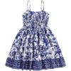 image:imageFloerns Girls Floral Print Sleeveless Ruched Ruffle Hem A Line Cami Short DressBlue B