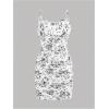 image:imageFloerns Girls Floral Print Spaghetti Strap Bodycon Dress Mesh Ruched Cami Mini DressBlack and White