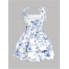 image:imageFloerns Girls Floral Tie Shoulder Cami Dress Ruched Layered Ruffle Hem Short DressesBlue