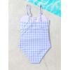 image:imageFloerns Girls Gingham Print Ruched Cut Out Knot Front One Piece SwimsuitBlue and White