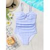 image:imageFloerns Girls Gingham Print Ruched Cut Out Knot Front One Piece SwimsuitBlue and White