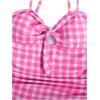 image:imageFloerns Girls Gingham Print Ruched Cut Out Knot Front One Piece SwimsuitHot Pink